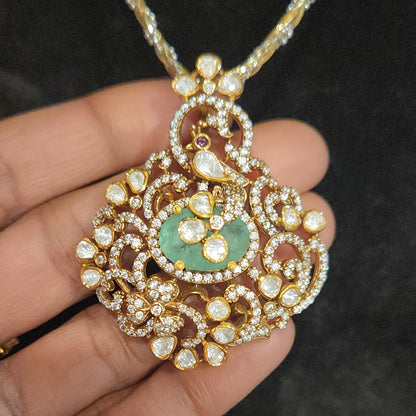 92.5 Silver Russian Emerald Bird Pendant Set