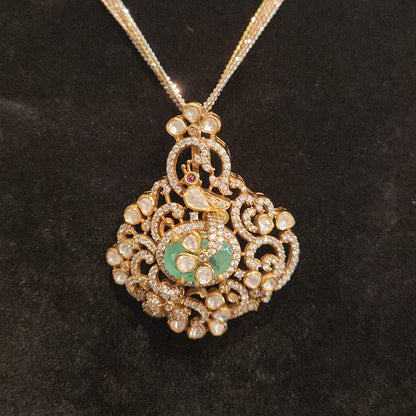 92.5 Silver Russian Emerald Bird Pendant Set