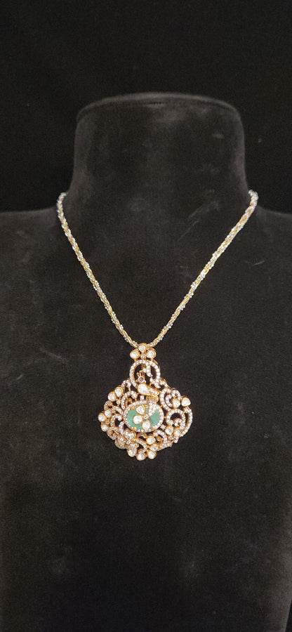 92.5 Silver Bird Design Pendant with Russian Green Stone