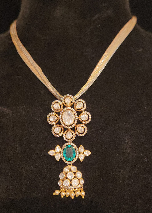 92.5 Silver Emerald Moissanite Pendant Set with 10-Line Italian Chain