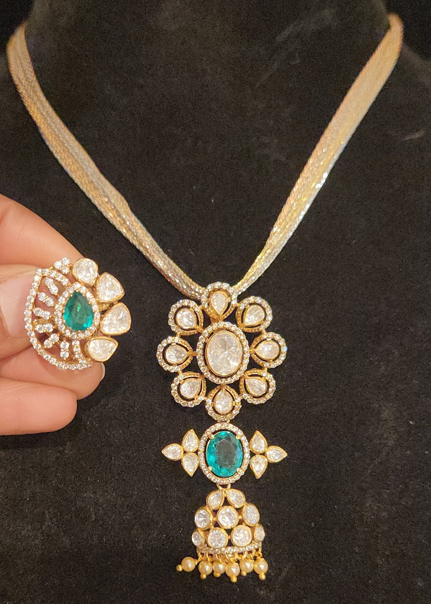 92.5 Silver Emerald Moissanite Pendant Set with 10-Line Italian Chain
