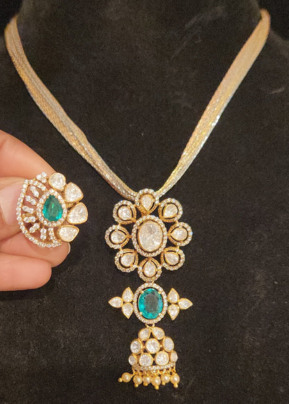 92.5 Silver Emerald Moissanite Pendant Set with 10-Line Italian Chain