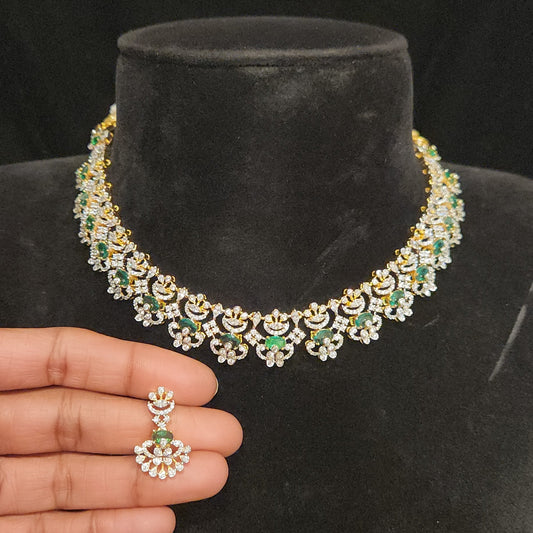 92,5 Silver Emerald Designer CZ Necklace Set