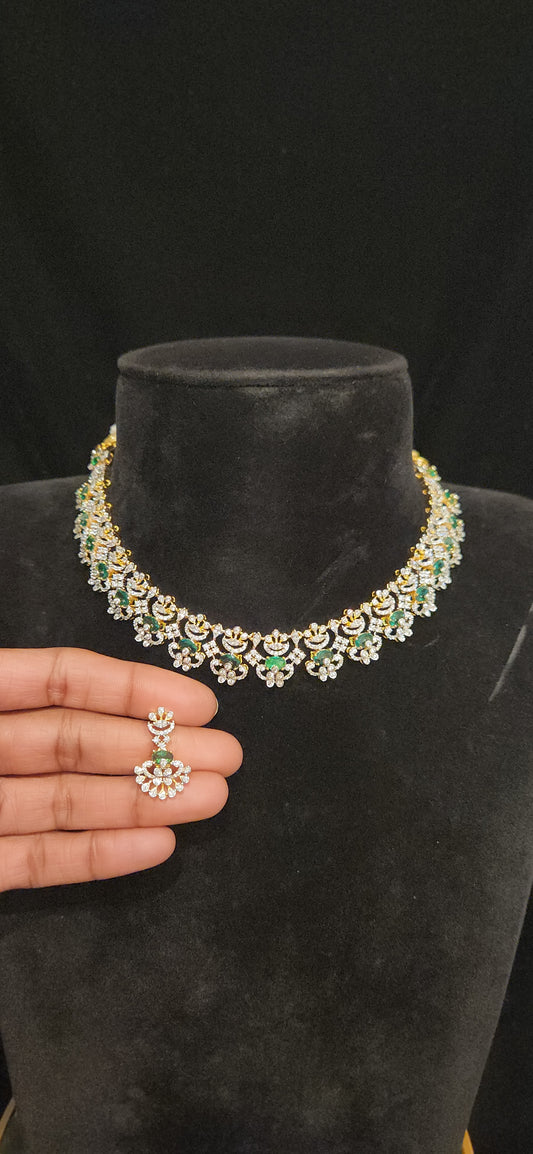 Royal 92.5 Silver Designer CZ and Emerald Necklace Set