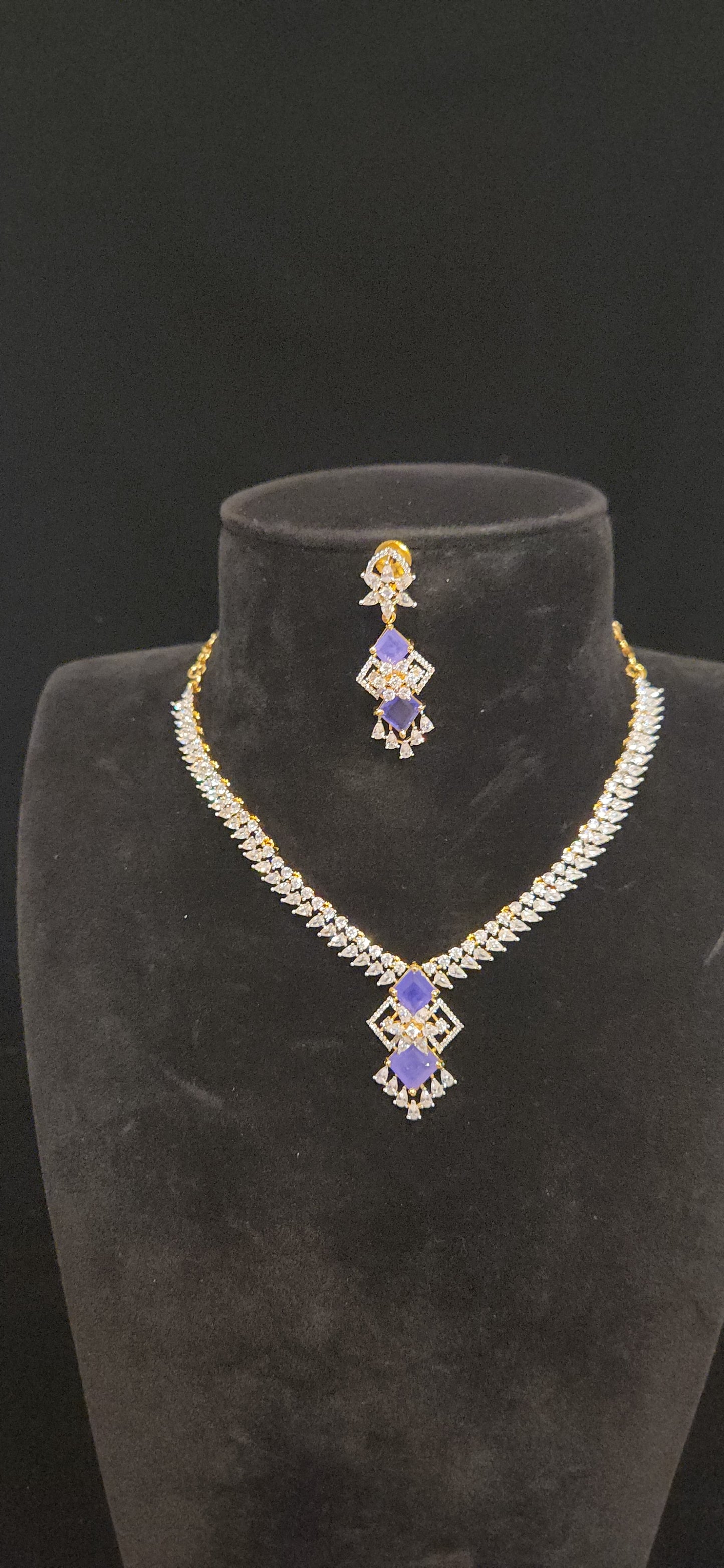 Geometric Violet Stone Necklace Set