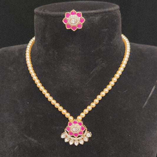 Royal Polki Kundan Floral Pendant Pearl Mala