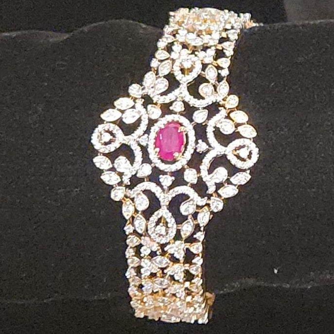 Designer Diamond Finish Bracelet with Vibrant Center Stone