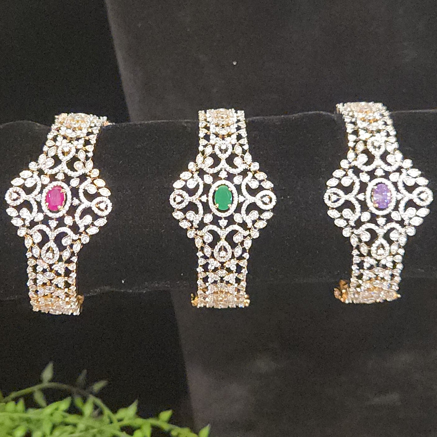 Designer Diamond Finish Bracelet with Vibrant Center Stone