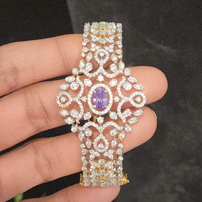 Designer Diamond Finish Bracelet with Vibrant Center Stone