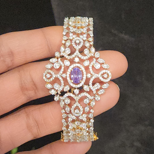 Designer Diamond Finish Bracelet with Vibrant Center Stone