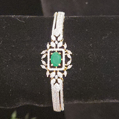 Exquisite Leaf Design Diamond Finish Bracelet with oval stone