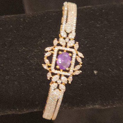 Exquisite Leaf Design Diamond Finish Bracelet with oval stone