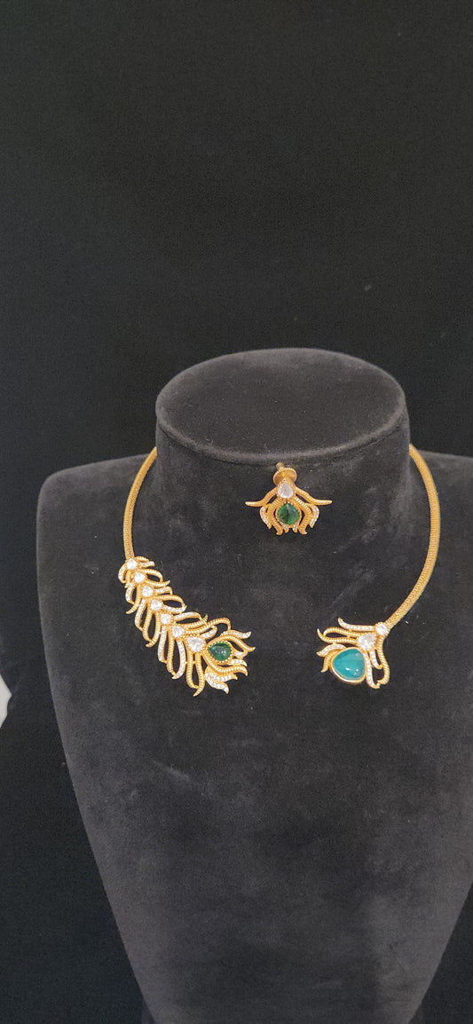 Majestic Peacock Feather Kante & Earrings Set