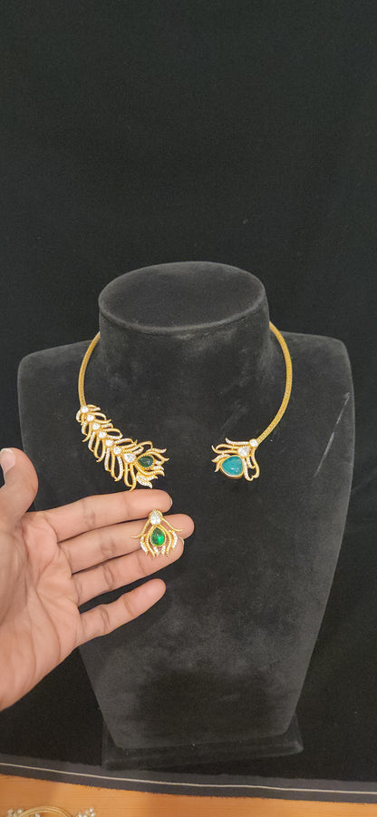 Majestic Peacock Feather Kante & Earrings Set