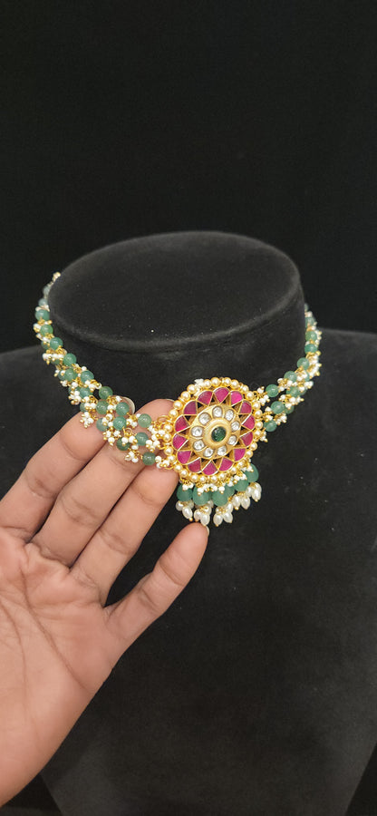 Kundan Onyx Bead & Pearls Choker