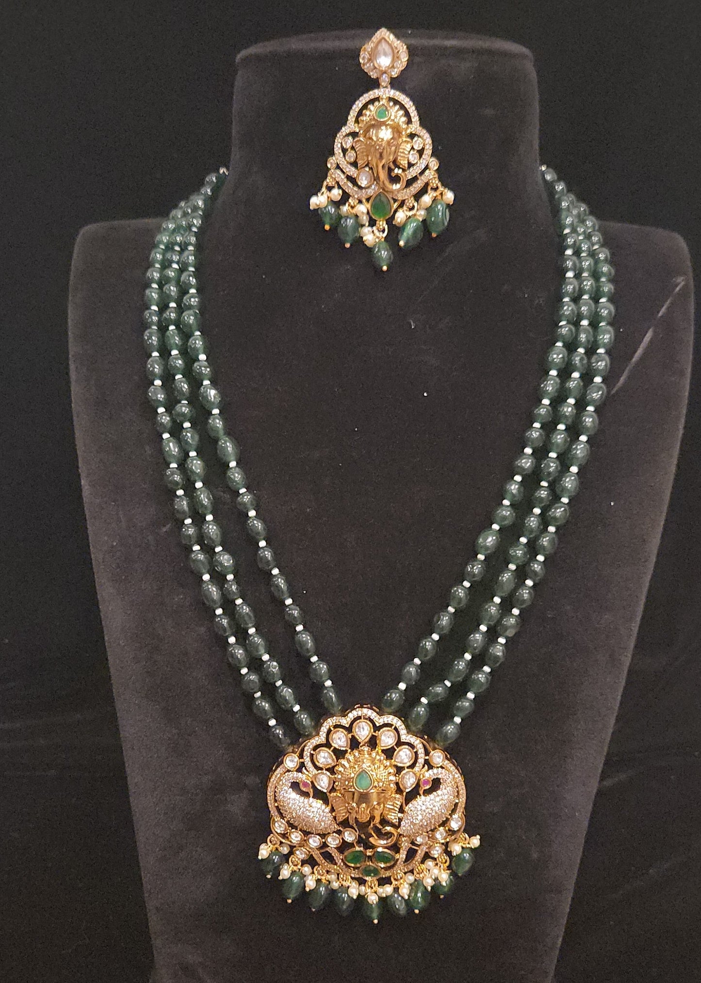 Designer Dark Green Triple Layer Peacock Mala