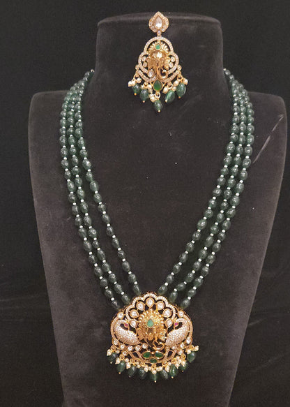 Designer Dark Green Triple Layer Peacock Mala