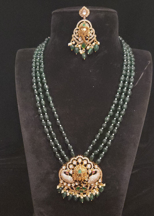 Designer Dark Green Triple Layer Peacock Mala