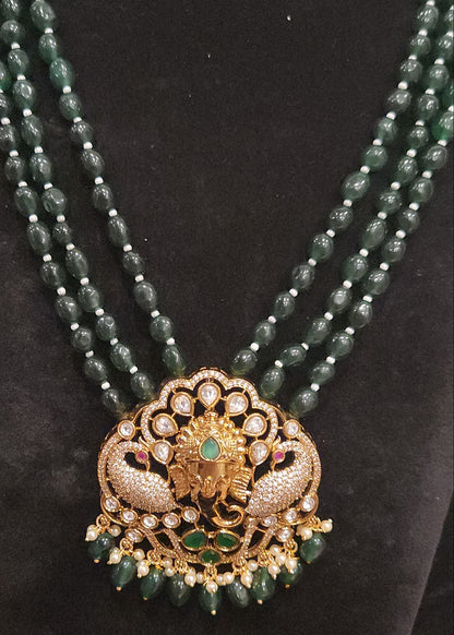 Designer Dark Green Triple Layer Peacock Mala