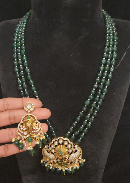 Designer Dark Green Triple Layer Peacock Mala