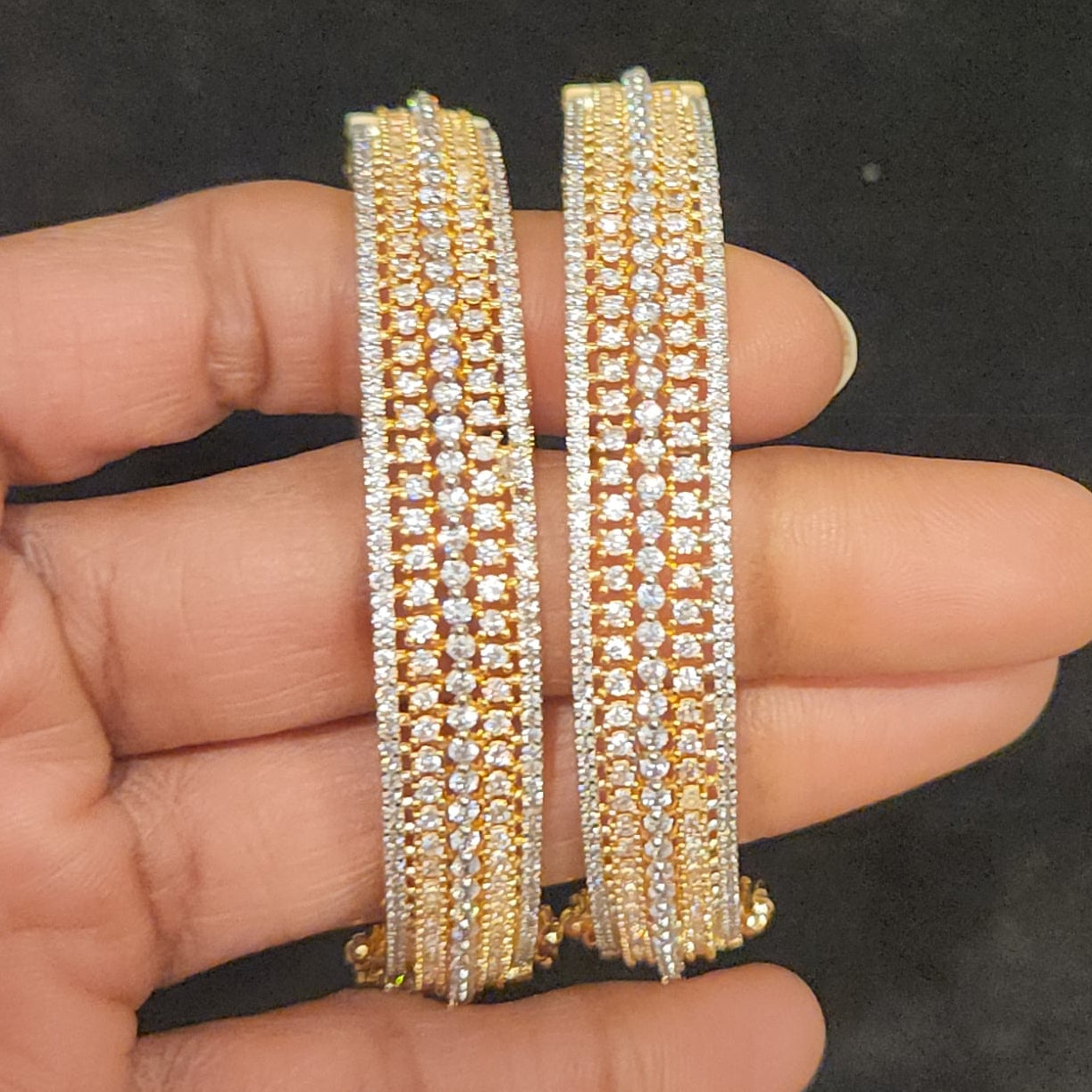 Modern Geometric Checks CZ Diamond Finish openable bangles