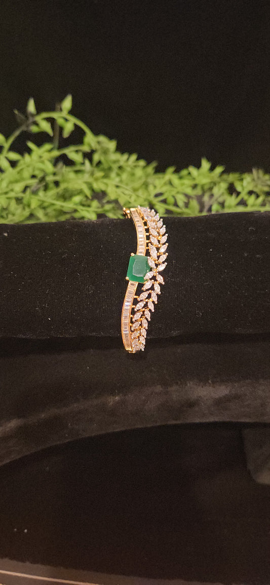 Dual Cuff Designed Diamond Finish Emerald Bracelet