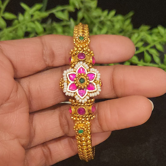 Royal Kundan Floral Gold Finish Bracelet