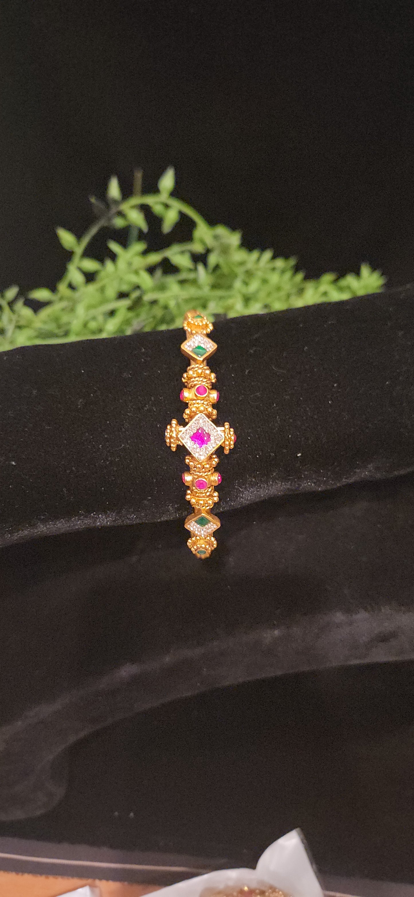 Multi-Color Kundan Rhombus Gold Finish Bracelet