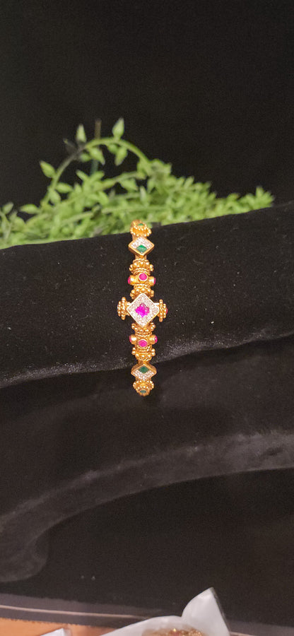 Multi-Color Kundan Rhombus Gold Finish Bracelet