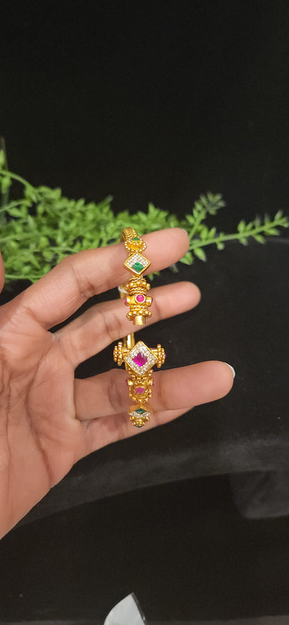 Multi-Color Kundan Rhombus Gold Finish Bracelet