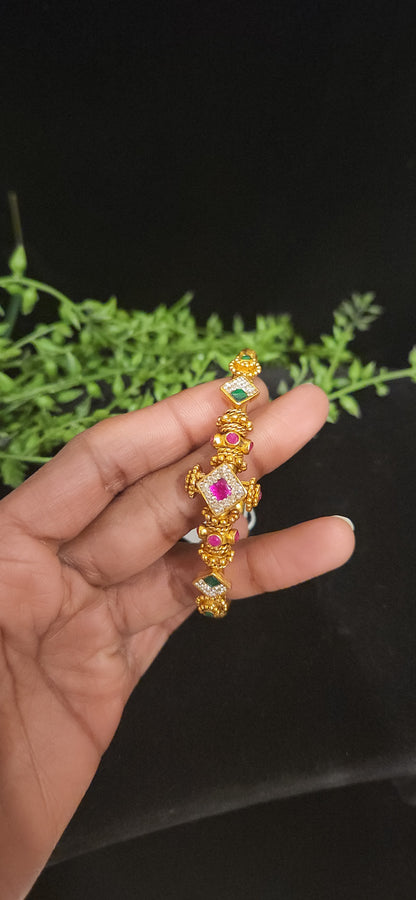 Multi-Color Kundan Rhombus Gold Finish Bracelet