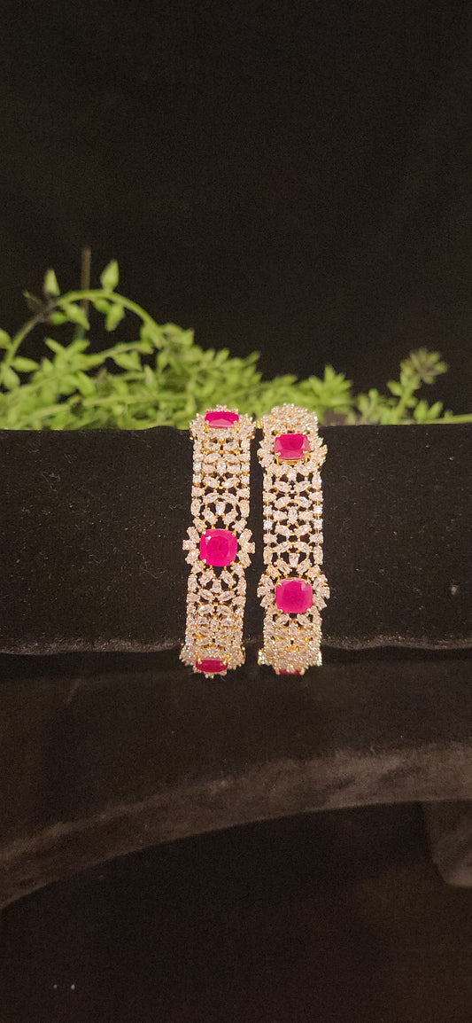 Designer Diamond-Pattern CZ & Emerald Bangles