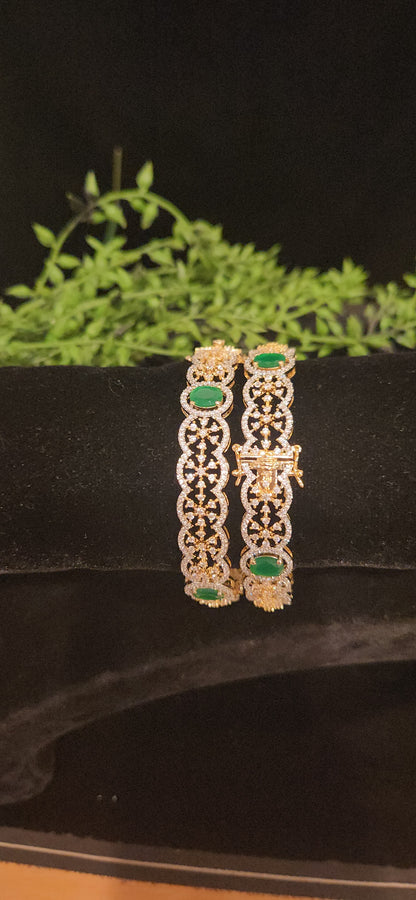 Diamond Finish Floral Emerald Bangles