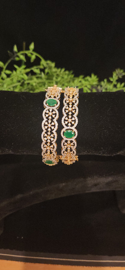 Diamond Finish Floral Emerald Bangles