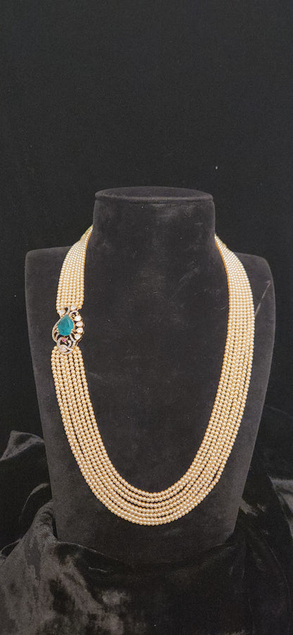 92.5 Silver Peacock Emerald Motif 7 Layered Swarovski Mala