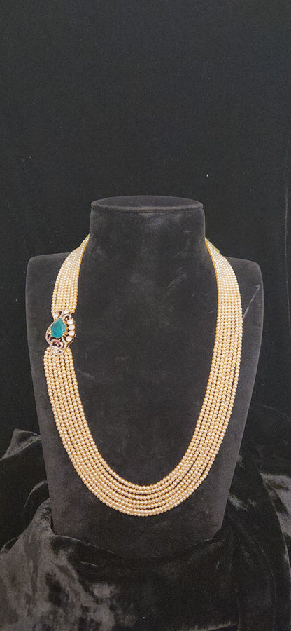 92.5 Silver Peacock Emerald Motif 7 Layered Swarovski Mala