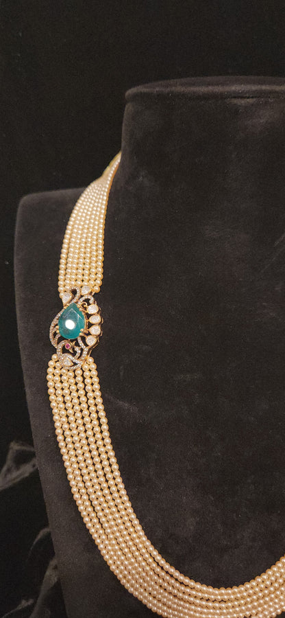 92.5 Silver Peacock Emerald Motif 7 Layered Swarovski Mala