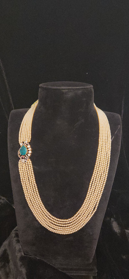 92.5 Silver Peacock Emerald Motif 7 Layered Swarovski Mala