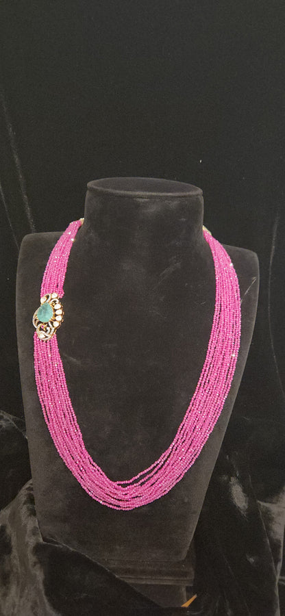 92.5 Silver Peacock Emerald Motif 7 Layered Swarovski Mala