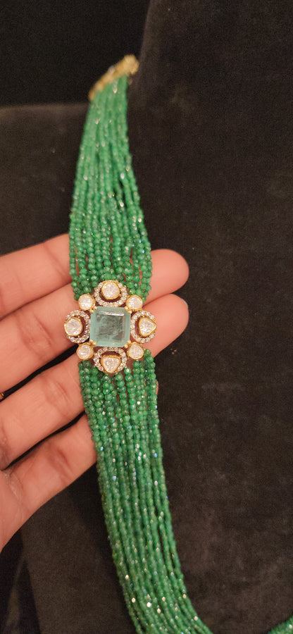 92.5 Silver Russian Green Emerald with Multi Layered Swarovski Mala