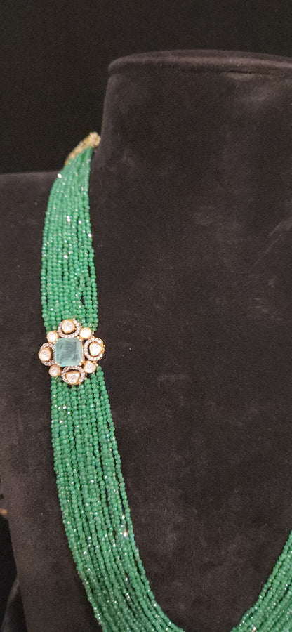 92.5 Silver Russian Green Emerald with Multi Layered Swarovski Mala