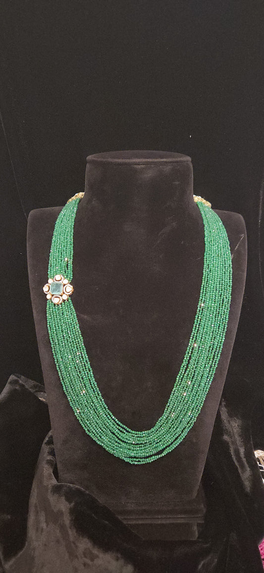 92.5 Silver Russian Green Emerald with Multi Layered Swarovski Mala