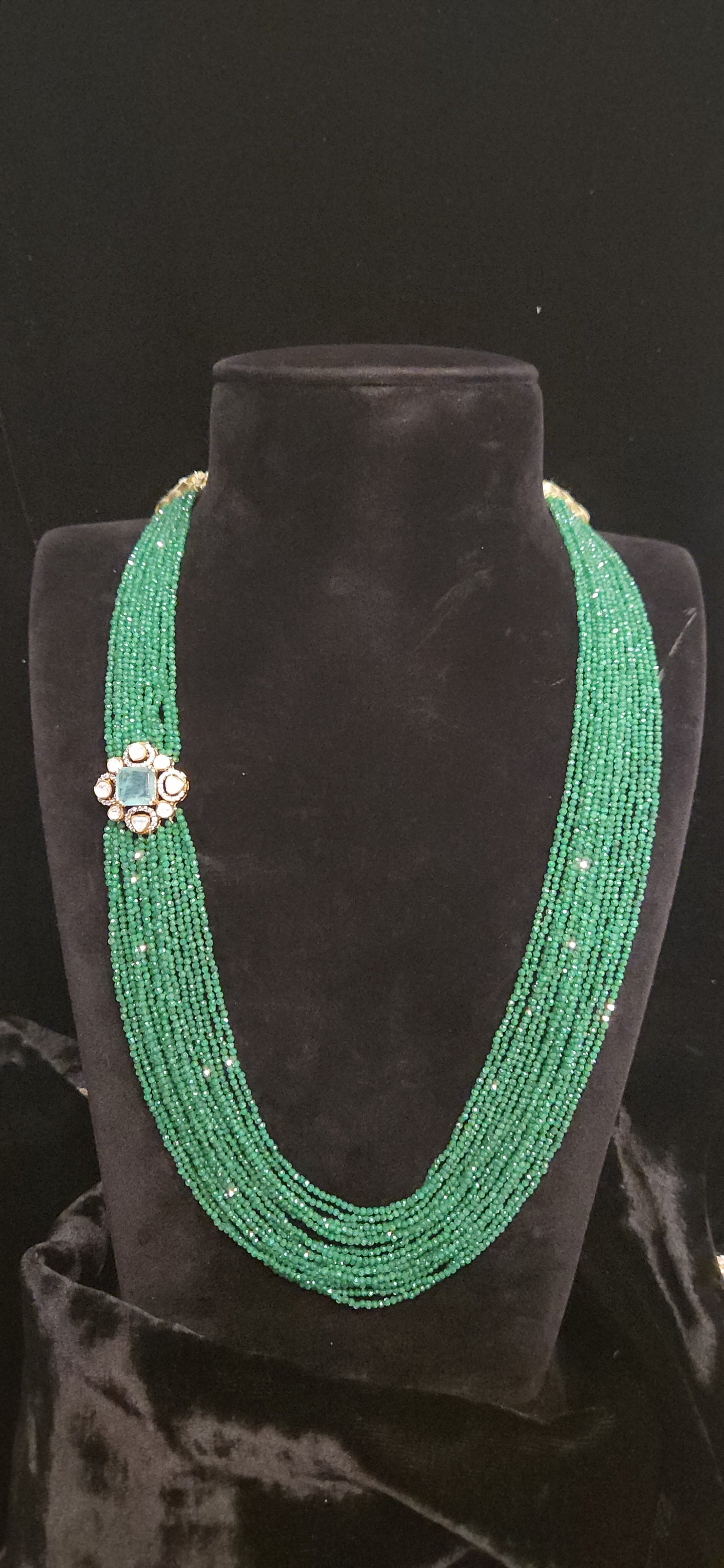 92.5 Silver Russian Green Emerald with Multi Layered Swarovski Mala