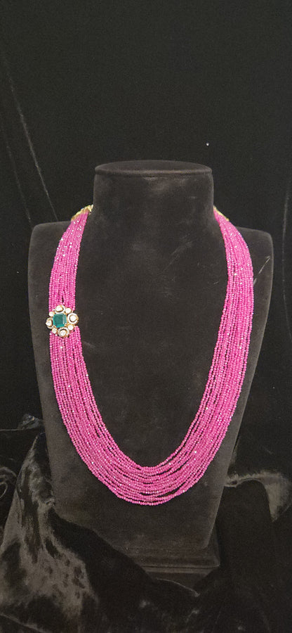 92.5 Silver Russian Green Emerald with Multi Layered Swarovski Mala