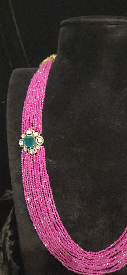 92.5 Silver Russian Green Emerald with Multi Layered Swarovski Mala