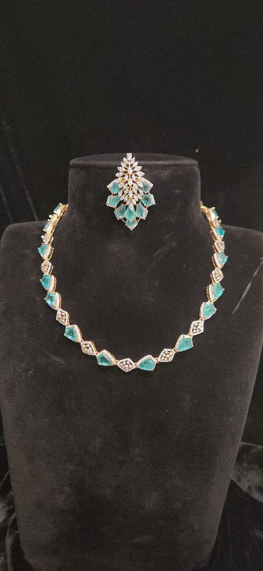 92.5 Silver Designer Emerald Necklace Set