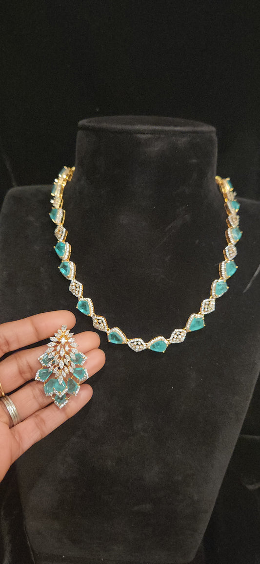 92.5 Silver Designer Emerald Necklace Set