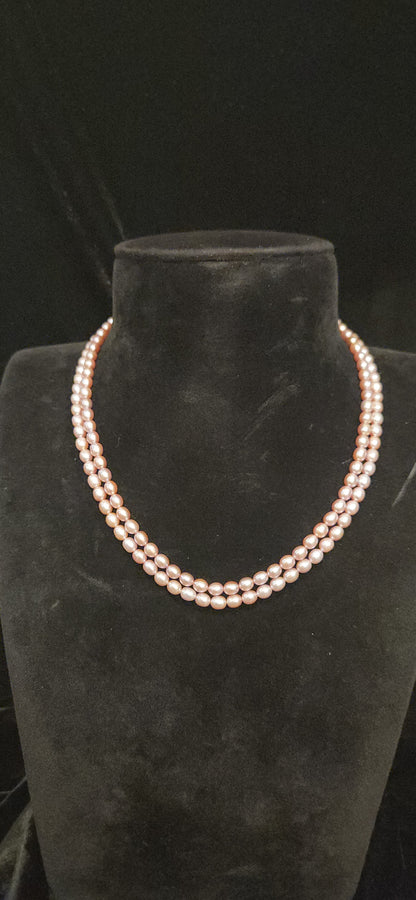 Double Layered Baby Pink Real Pearl Mala