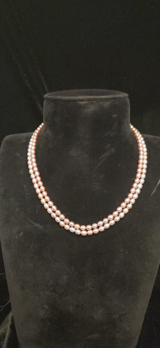 Double Layered Baby Pink Real Pearl Mala