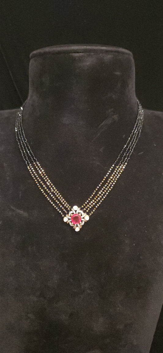 92.5 Silver Ruby Pendant Black Beads Cain